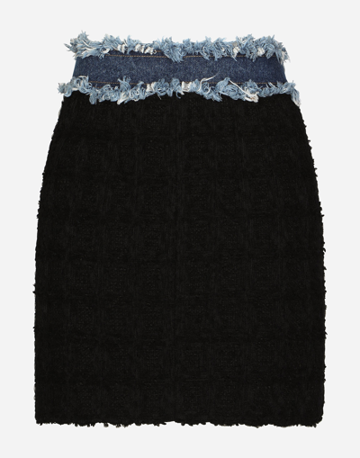 DOLCE & GABBANA TWEED AND DENIM MINISKIRT