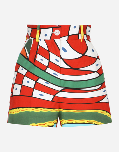 DOLCE & GABBANA CARRETTO-PRINT DRILL SHORTS