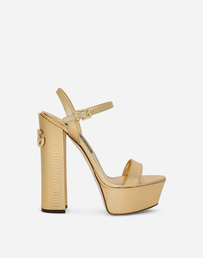 DOLCE & GABBANA FOILED CALFSKIN PLATFORM SANDALS