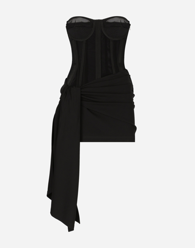 DOLCE & GABBANA SHORT MILANO RIB JERSEY DRESS WITH CORSET DETAILING