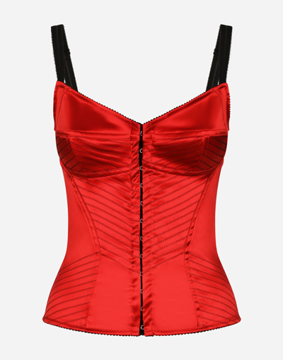 DOLCE & GABBANA SATIN CORSET WITH TOP-STITCHING AND HOOK-AND-EYE FASTENINGS