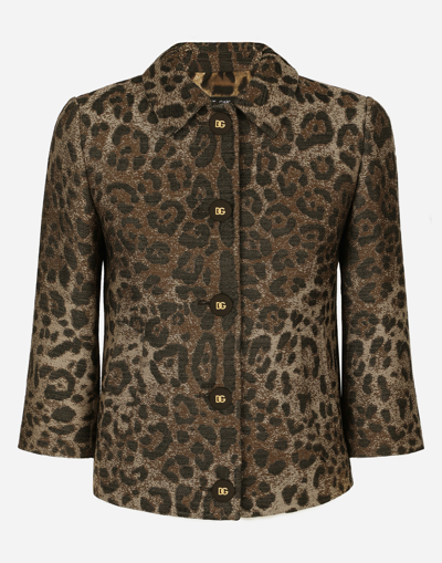 DOLCE & GABBANA WOOL JACQUARD GABBANA JACKET WITH LEOPARD DESIGN
