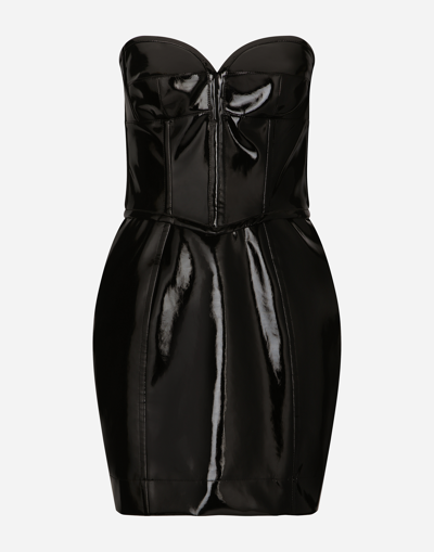 DOLCE & GABBANA SHORT CORSET-STYLE PATENT LEATHER DRESS