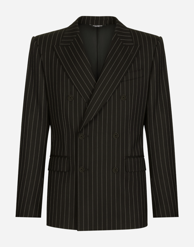 DOLCE & GABBANA DOUBLE-BREASTED PINSTRIPE STRETCH WOOL SICILIA-FIT SUIT