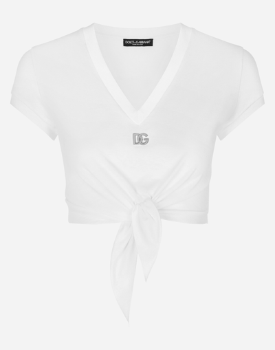 DOLCE & GABBANA JERSEY T-SHIRT WITH DG LOGO AND KNOT DETAIL