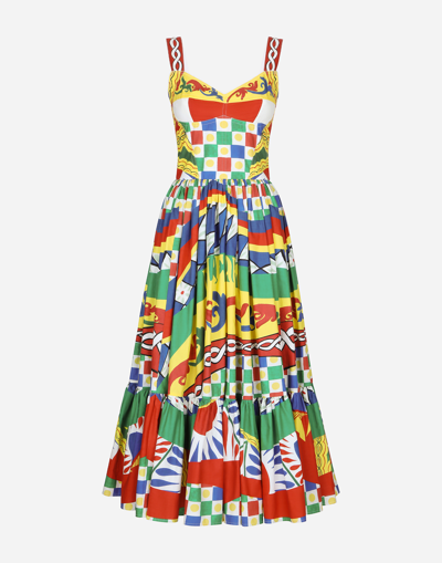 DOLCE & GABBANA CALF-LENGTH BUSTIER DRESS IN CARRETTO-PRINT POPLIN