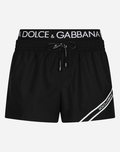 DOLCE & GABBANA SHORT SWIM TRUNKS WITH BRANDED BAND