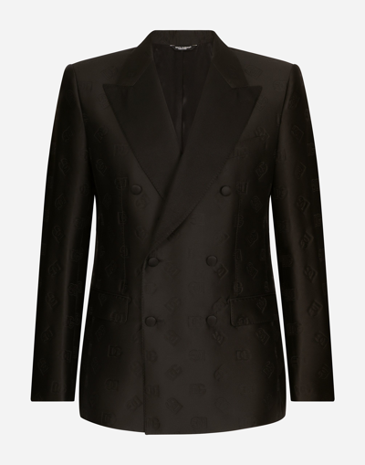 DOLCE & GABBANA DOUBLE-BREASTED SICILIA-FIT TUXEDO SUIT WITH DG MONOGRAM