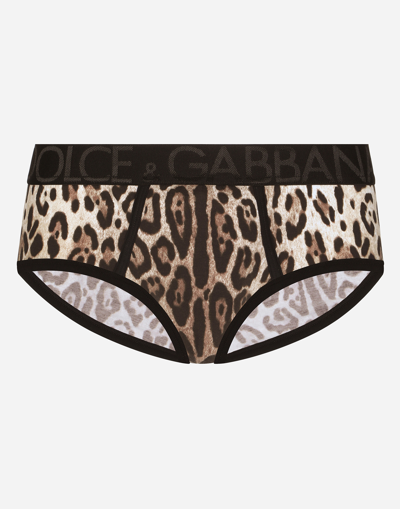 DOLCE & GABBANA TWO-WAY STRETCH JERSEY BRANDO BRIEFS WITH LEOPARD PRINT