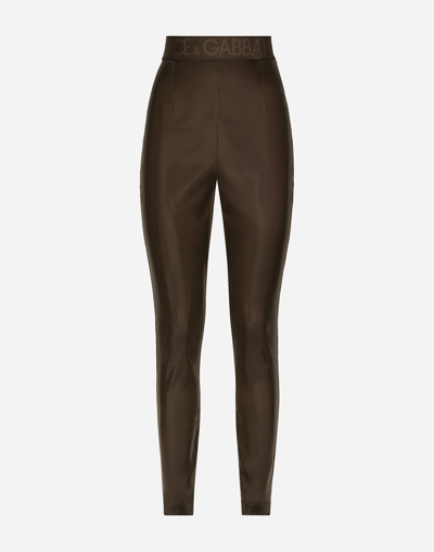 DOLCE & GABBANA SHINY SATIN LEGGINGS WITH BRANDED ELASTIC