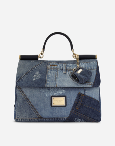DOLCE & GABBANA LARGE PATCHWORK DENIM SICILY SOFT BAG
