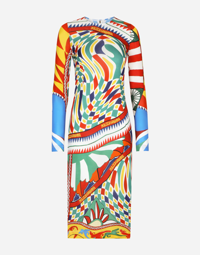 DOLCE & GABBANA CARRETTO-PRINT ORGANZINE MIDI DRESS