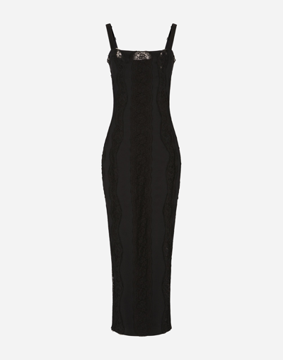 DOLCE & GABBANA JERSEY CALF-LENGTH DRESS WITH LACE INSERTS