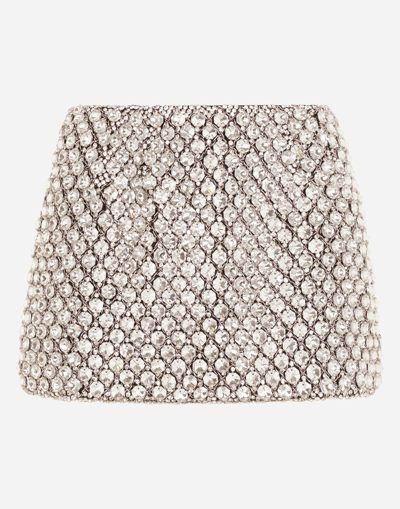 DOLCE & GABBANA JACQUARD MINISKIRT WITH CRYSTAL EMBELLISHMENT