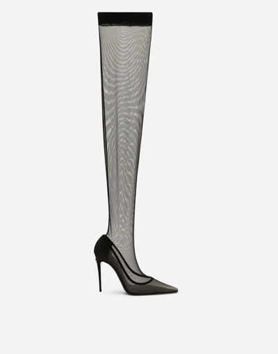 DOLCE & GABBANA KIM DOLCE&GABBANA STRETCH TULLE THIGH-HIGH BOOTS