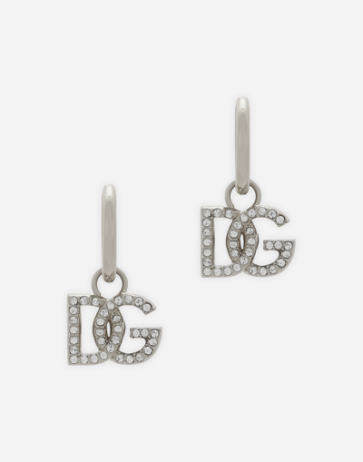 DOLCE & GABBANA CREOLE EARRINGS WITH DG LOGO PENDANT