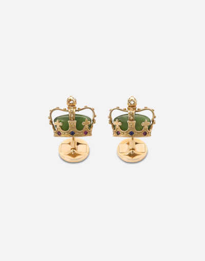 DOLCE & GABBANA CROWN YELLOW GOLD CUFFLINKS WITH GREEN JADES