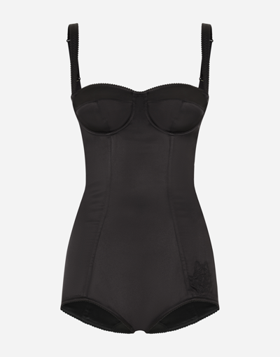 DOLCE & GABBANA SILK BALCONETTE-BRA BODYSUIT WITH LACE DETAILS