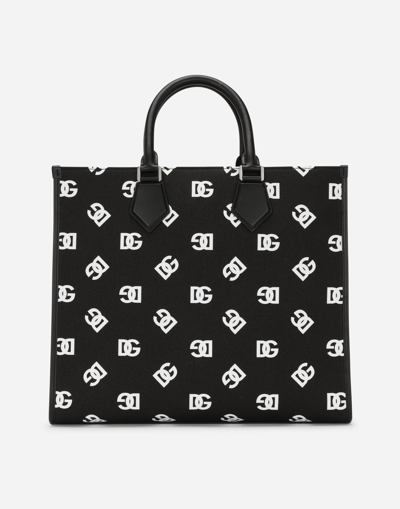 DOLCE & GABBANA LARGE CANVAS SHOPPER WITH ALL-OVER DG LOGO