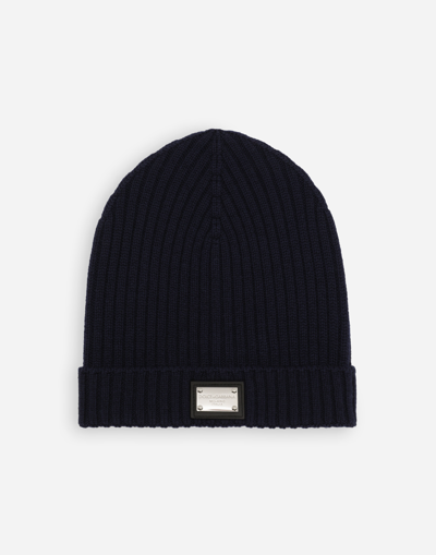 DOLCE & GABBANA RIBBED KNIT HAT WITH LOGO TAG