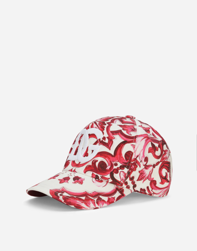 DOLCE & GABBANA BASEBALL HAT WITH DG LOGO EMBROIDERY AND MAJOLICA PRINT