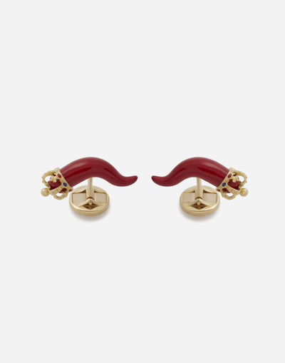 DOLCE & GABBANA GOOD LUCK CUFFLINKS IN ENAMELLED YELLOW GOLD