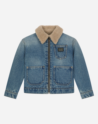 DOLCE & GABBANA DENIM JACKET WITH FAUX FUR LINING