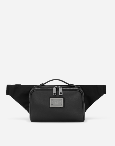 DOLCE & GABBANA GRAINY CALFSKIN AND NYLON BELT BAG