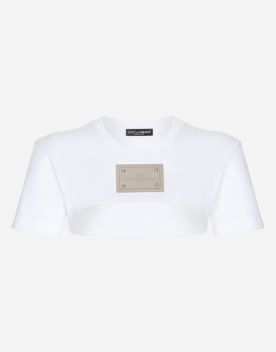 DOLCE & GABBANA KIM DOLCE&GABBANA CROPPED JERSEY T-SHIRT WITH “KIM DOLCE&GABBANA” TAG