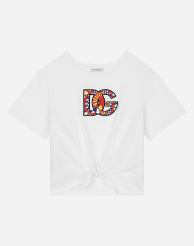 DOLCE & GABBANA JERSEY T-SHIRT WITH CARRETTO-DESIGN DG PATCH AND KNOT DETAIL