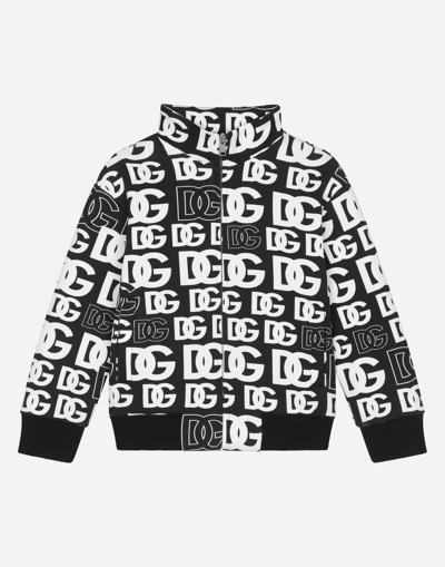 DOLCE & GABBANA ZIP-UP JERSEY SWEATSHIRT WITH DG LOGO PRINT