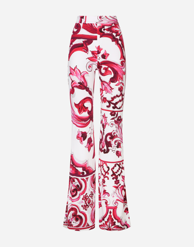 DOLCE & GABBANA FLARED MAJOLICA-PRINT ORGANZINE PANTS