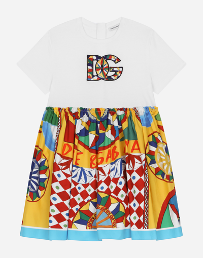 DOLCE & GABBANA CARRETTO-PRINT POPLIN AND JERSEY DRESS