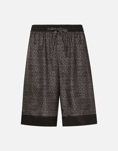 DOLCE & GABBANA SILK TWILL JOGGING SHORTS WITH LOGO PRINT