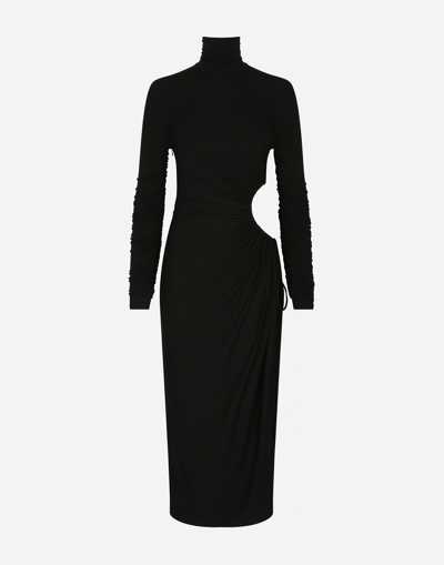 DOLCE & GABBANA HIGH-NECKED JERSEY CALF-LENGTH DRESS WITH CUT-OUT