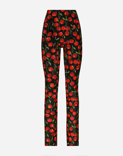 DOLCE & GABBANA CHERRY-PRINT MARQUISETTE SHAPER PANTS