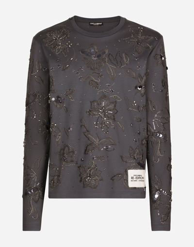 DOLCE & GABBANA COTTON INTERLOCK T-SHIRT WITH EMBROIDERY