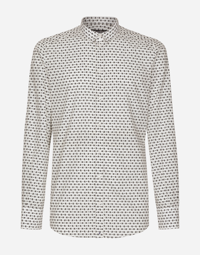 DOLCE & GABBANA POPLIN GOLD-FIT SHIRT WITH DG LOGO PRINT