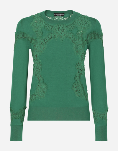 DOLCE & GABBANA CASHMERE AND SILK SWEATER WITH LACE INLAY