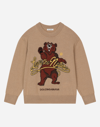 DOLCE & GABBANA WOOL JACQUARD SWEATER WITH INTARSIA AND EMBROIDERY