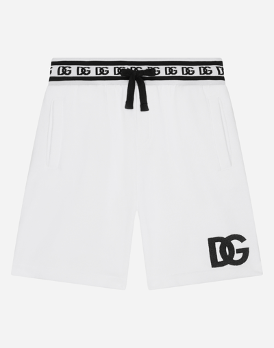 DOLCE & GABBANA JERSEY JOGGING SHORTS WITH DG LOGO EMBROIDERY