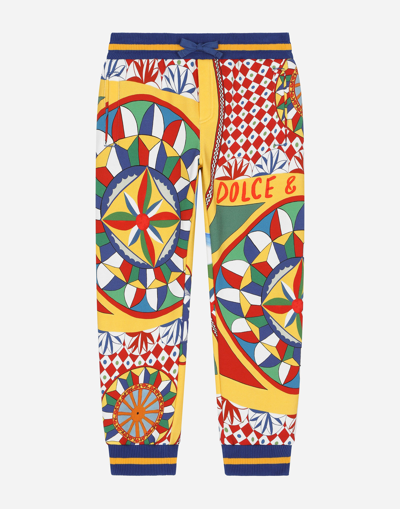 DOLCE & GABBANA COTTON JOGGING PANTS WITH CARRETTO PRINT