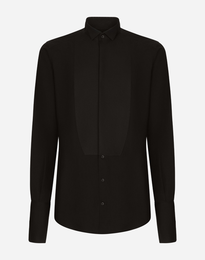 DOLCE & GABBANA COTTON POPLIN GOLD-FIT TUXEDO SHIRT
