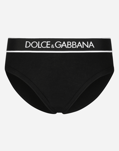 DOLCE & GABBANA FINE-RIB JERSEY BRAZILIAN BRIEFS WITH BRANDED ELASTIC