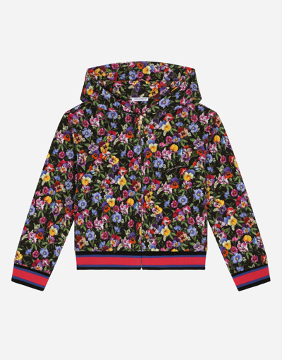 DOLCE & GABBANA JERSEY HOODIE WITH VIOLET PRINT
