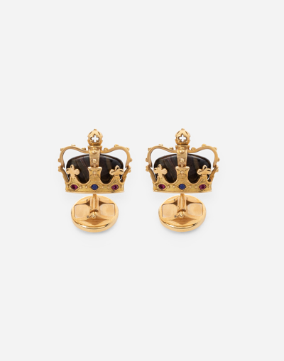 DOLCE & GABBANA CROWN YELLOW GOLD CUFFLINKS WITH IRON EYE