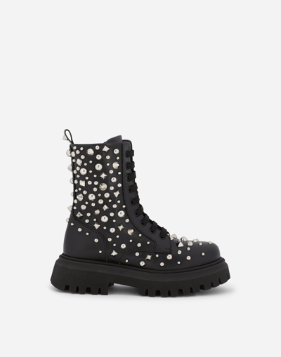 DOLCE & GABBANA STUDDED LEATHER COMBAT BOOTS