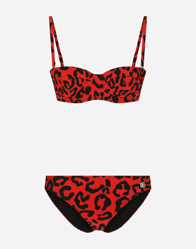 DOLCE & GABBANA LEOPARD-PRINT BALCONETTE BIKINI