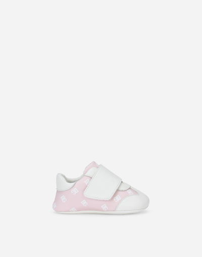 DOLCE & GABBANA NAPPA LEATHER NEWBORN SNEAKERS WITH DG-LOGO PRINT
