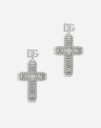 DOLCE & GABBANA CROSS EARRINGS WITH RHINESTONE ACCENTS